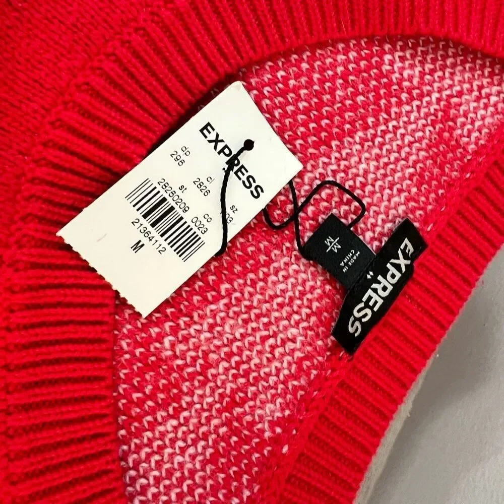 Express NWT Red White Aztec Crew Neck Cotton Blend Pullover Sweater Medium